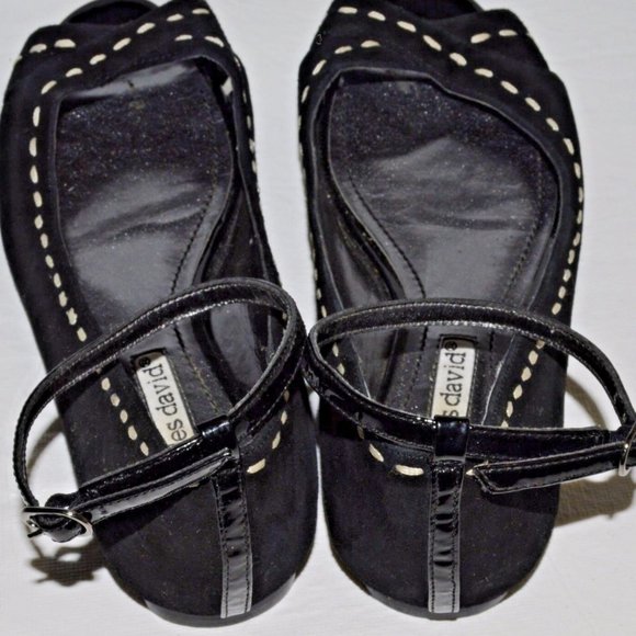 CHARLES DAVID  6 M BLACK SUEDE PEEP TOE ANKLE STRAP FLATS SHOES WALKING COMFORT - Picture 5 of 6